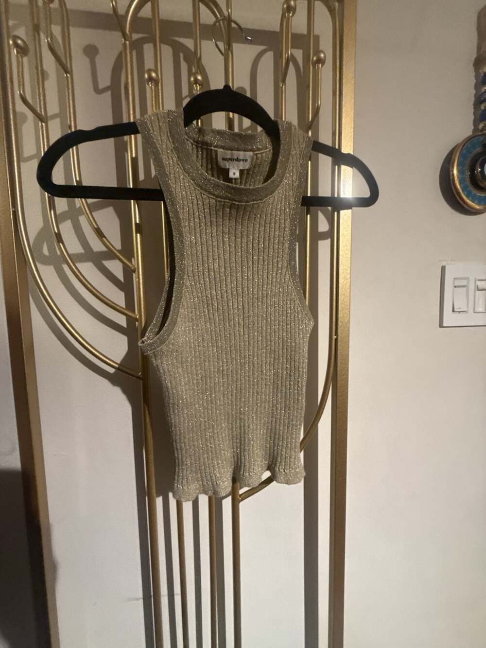 superdown Metallic Knit Tank Top Size S Gold Sparkle
